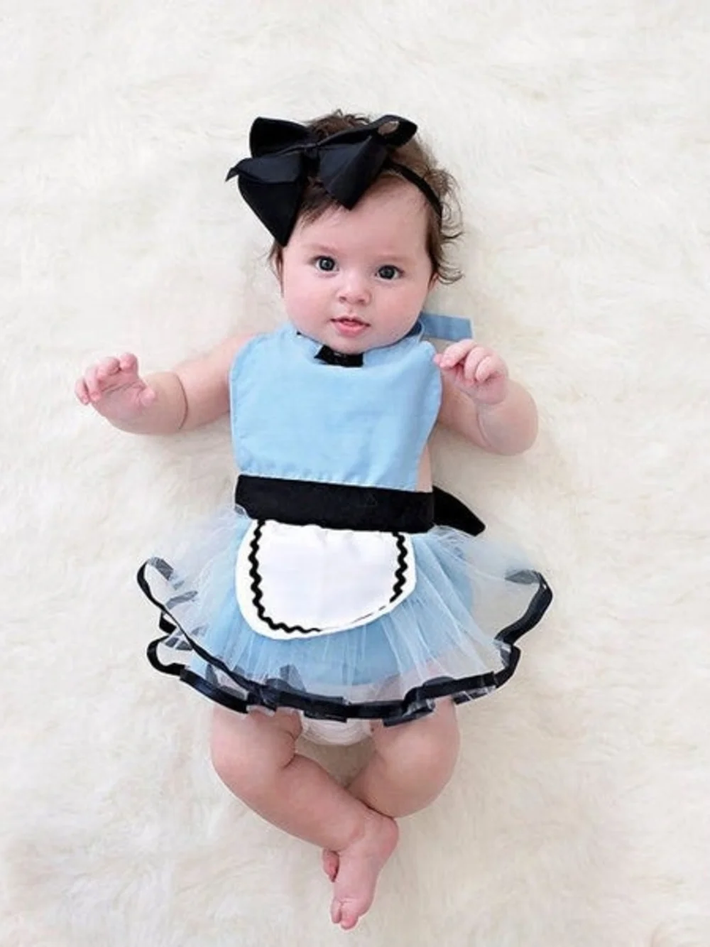Baby Alice in Wonderland Halloween Costume Tutu Apron Bow 12-18M Handmade Infant